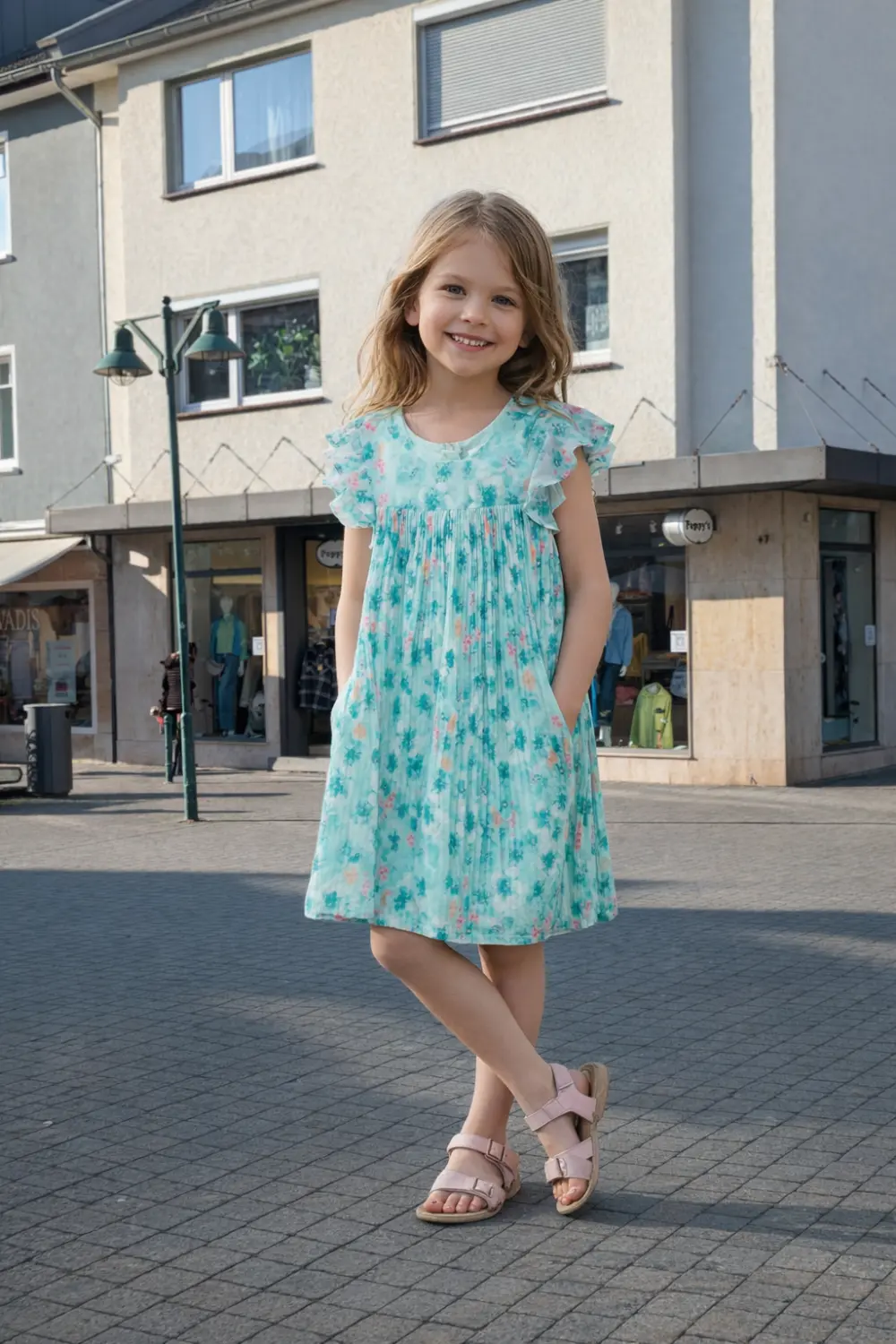 Kurzes Kleid mit Volantärmeln und Plissee 3 Kurzes Kleid mit Volantärmeln und Plissee – Bild 3