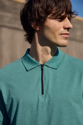 Kurzarm Poloshirt mit Zipper-Kragen 14 Kurzarm Poloshirt im Melange-Look