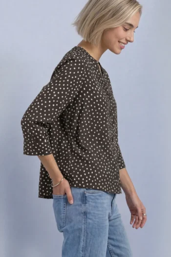 3/4-Arm Bluse mit Split Neck und Print