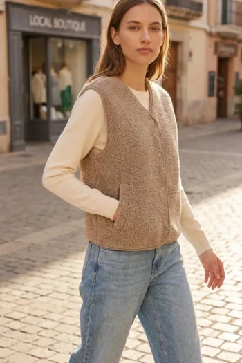 Cardigan mit Leo-Jacquardmuster 24 S.Oliver Teddy-Weste im Relaxed Fit