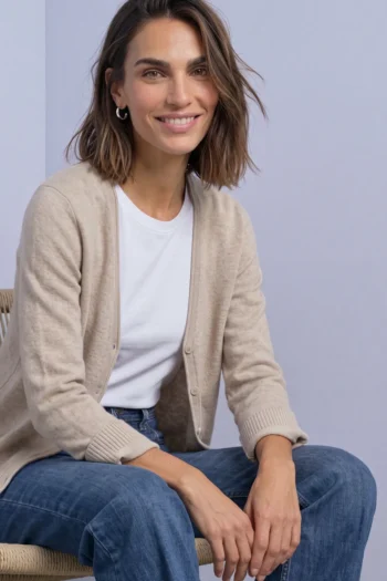 Cardigan mit V-Neck und Knopfleiste 18 Cadigan mit V-Neck und Knopfleiste