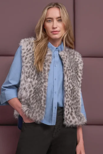 Fake-Fur Weste mit Zipper und Taschen